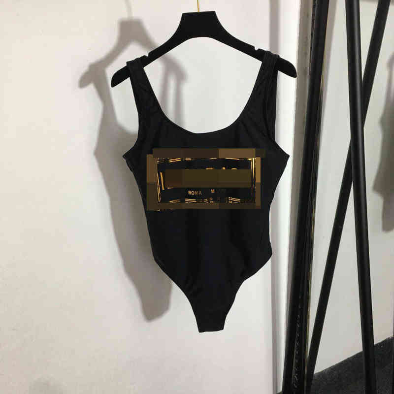 

Spring / summer new co branded gilded letter printed bikini strap one-piece swimsuit designer with breast pad, Black