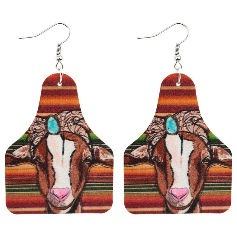 

Dangle & Chandelier 2022 Latest Unique Faux Leather Serape Christmas Cow Tag Female Cute Farm Show Earrings Livestock Print Jewelry