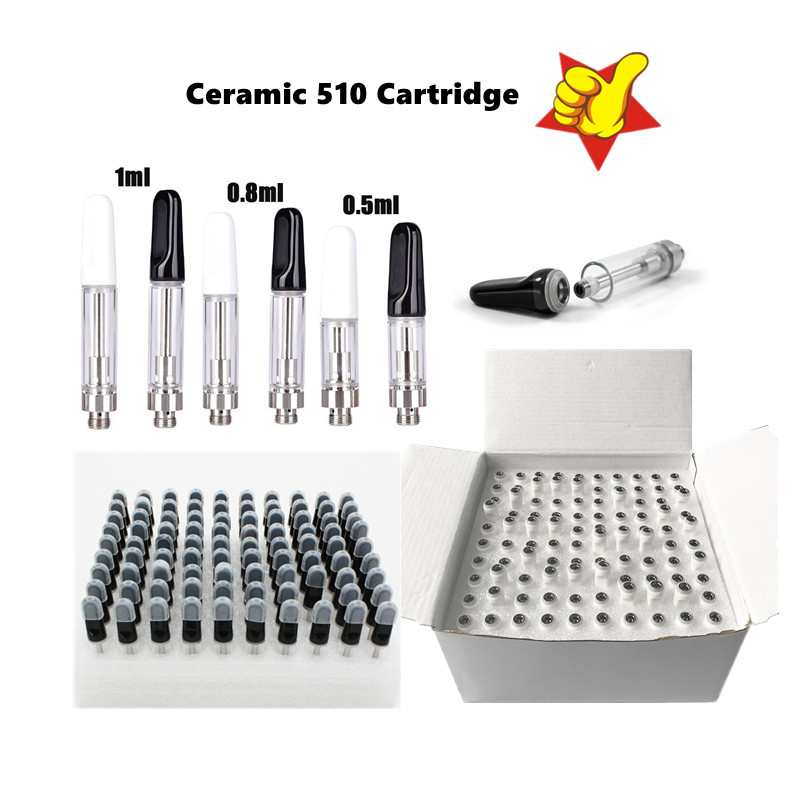

TH205 Ceramic Vape Cartridges Atomizers 0.5ml 1.0ml Ceramics Coil Glass Carts 510 Thread Thick Oil Cookies Vaporizer Tank