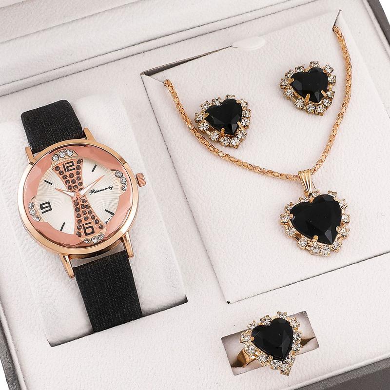 

Charm Bracelets Women's Watch Necklace Ring Earrings Set Female's Gift For Mother's Day PU Strap Casual Quartz Good-looking PR S