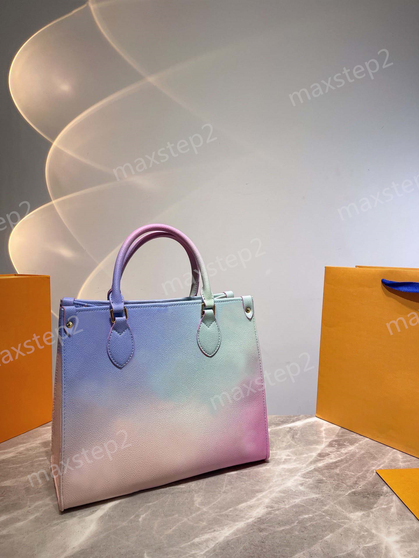 

Spring 2022 Sunrise Pastel ONTHEGO PM Tote Bag 25cm M59856 Womens Designer Handle Bag with Removable round coin purse On The Go MM 35cm