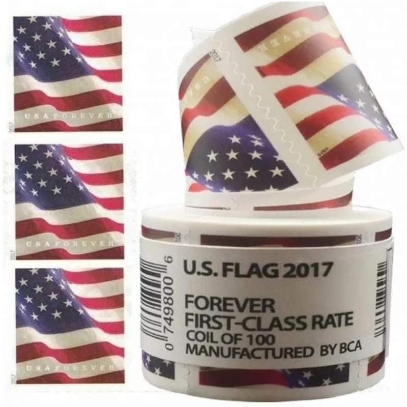 

US 2017 FLAG Stamp Party Mail Supply First Class Rate Booklet Pane of Envelopes Letters Postcard 100pcs a Roll, White