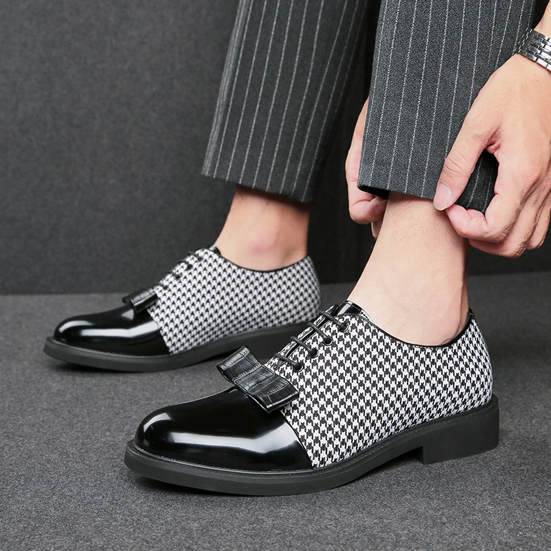 Oxford chaussures hommes PU couleur-blocage à talons bas décontracté mode arc personnalité Double-sort pied-de-poule mariage chaussures en cuir p