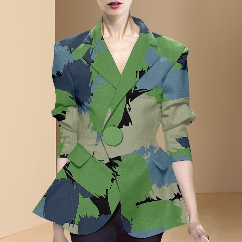 

Women' Suits & Blazers Spring Suit Jacket For Women Floral Print Long Sleeve Slim Waist Single Button Vintage Elegant Blazer Office Ladies, As picture