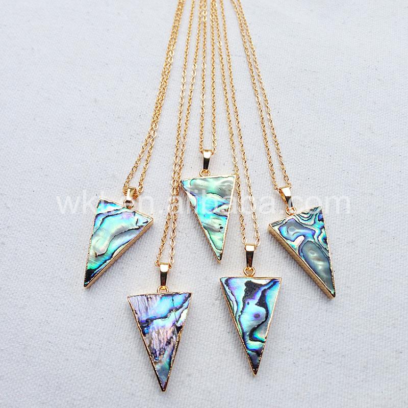 

Pendant Necklaces WT-N660 Fashion Abalone Shell Necklace Natural 24k Gold Trim Triangle 18" Chain NecklacePendant NecklacesPendant