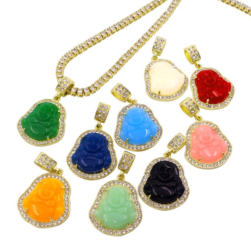 

Pendant Necklaces Buddha Tennis Chain Necklace For Men Women Iced Out Choker Neck Buddhism Amulet Hip-hop Jewelry ItemsPendant