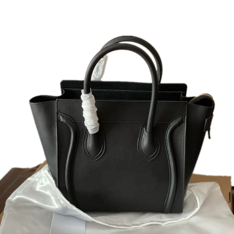 

5A top classic fashion LUGGAGE MICRO Litchi Grain Leather Bag Genuine Calfskin Handbag Smile Face Lady Bags Two Handles Totes Big Capacity Packs, #1 black