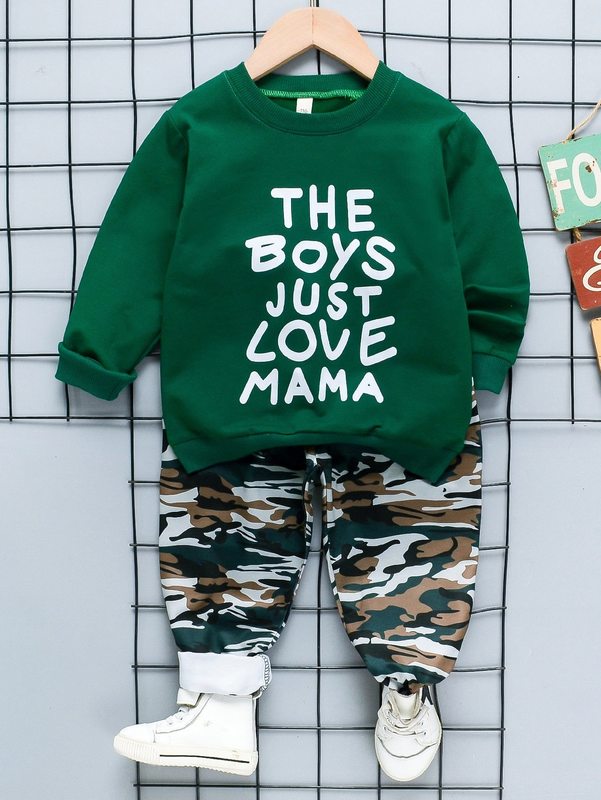 

Toddler Boys Slogan Graphic Sweatshirt With Camo Pants SHE, Multicolor