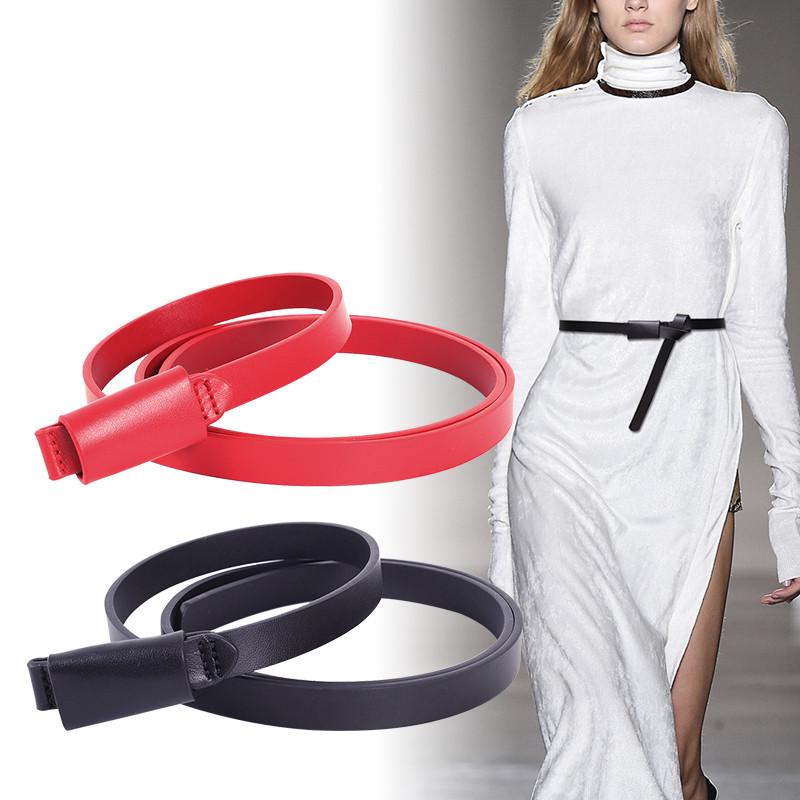 

Belts Knot Cowskin Black Thin Real Leather Cummerbunds Woman Fashion Genuine Waistbands Lady Dress Skirt Waist Seal GiftBelts