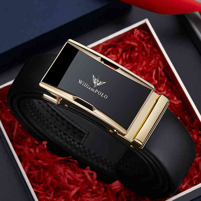 

Belts Emperor Paul belt men's leather high-grade top layer cow automatic buckle young people's business brand trouser 95T0, Black