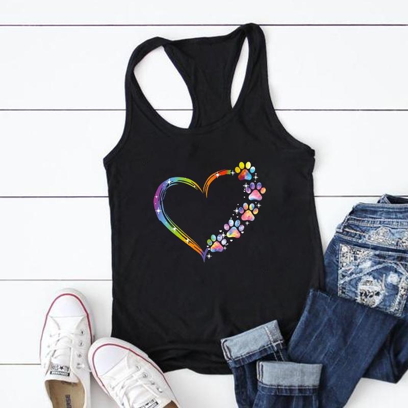 

Women' Tanks & Camis Bear Claw Heart Printed Women Tank Top Harajuku Sleeveless Summer Funny Vacation Beach Vest Round Neck Casual Woman Cl, Black