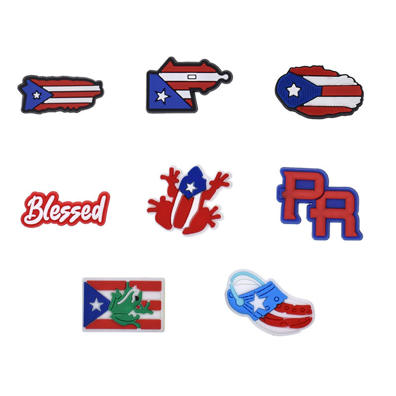 

Wholesale Pvc Puerto Rico Shoe Decoration Accessories Buckle for Croc Charms Clog Pins Buttons Buckle