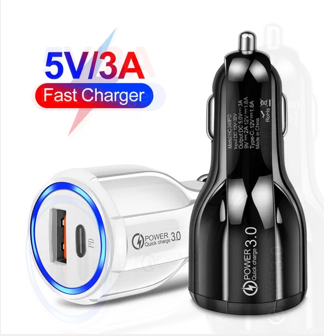 

18W QC3.0 USB Phone 3A Power Outlet Adapter PD Type-C Fast Car Charger For Xiaomi Samsung iPhone 13 12 11Pro