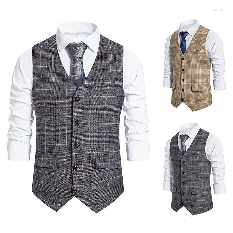

Men' Vests Suit Vest Men Jacket Sleeveless Plaid Fashion Autumn Winter Plus Size Business Casual Waistcoat Kare22, Grey