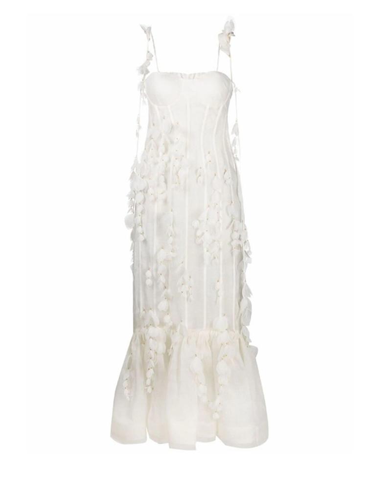 Robes décontractées Parti Blanc Jolie Élégante Sirène Bal Spaghetti Sangle Sans Manches 3D Appliques Femmes Cocktail Robes De Nuit Sur Mesure Mad