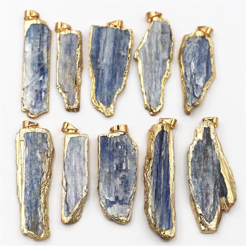 

Pendant Necklaces Natural Stone Blue Kyanite Pendants Jewelry Plating Gold Side Raw Nugget For Earrings Necklace DIY Findings G1121Pendant