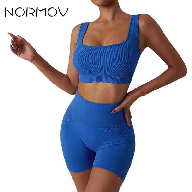 

NORMOV Womens Yoga Set Bra Vest Set Suit for Fitness High Waist Fitness Workout Set Seamless Two Piece Sets Womens Outifits T220725, Bra set orange
