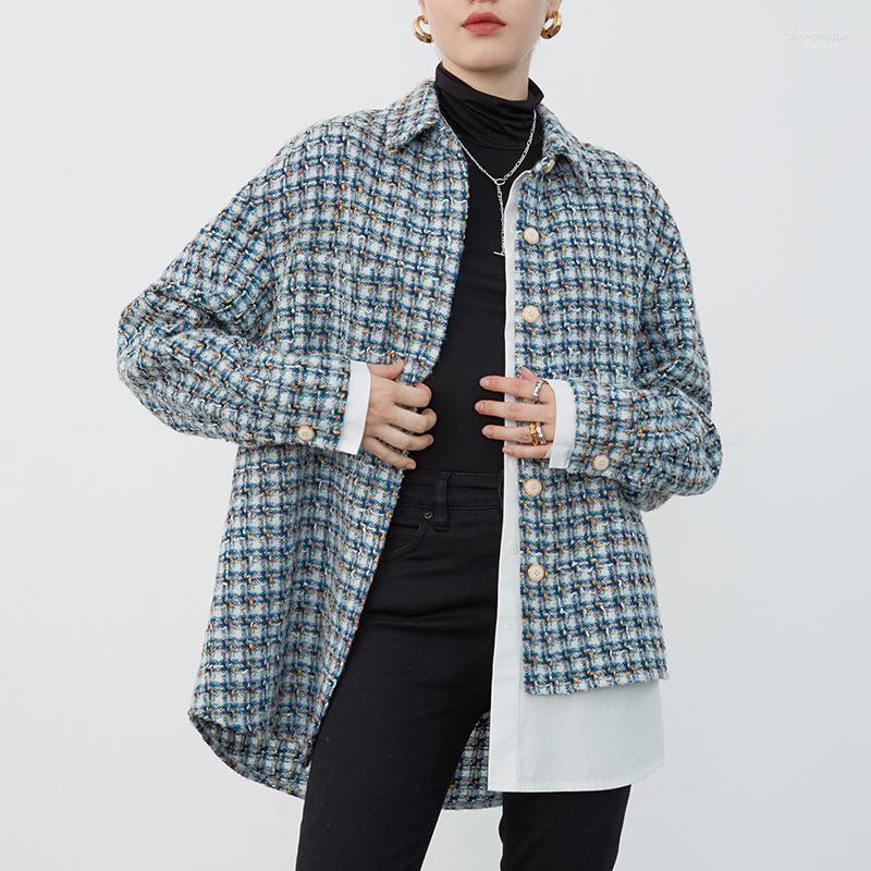 

Casual Plaid Coat For Women Lapel Long Sleeve Patchwork Loose Asymmetrical Fake Two Jackets Female Fashion Clothing 2022 Women, Aspicture