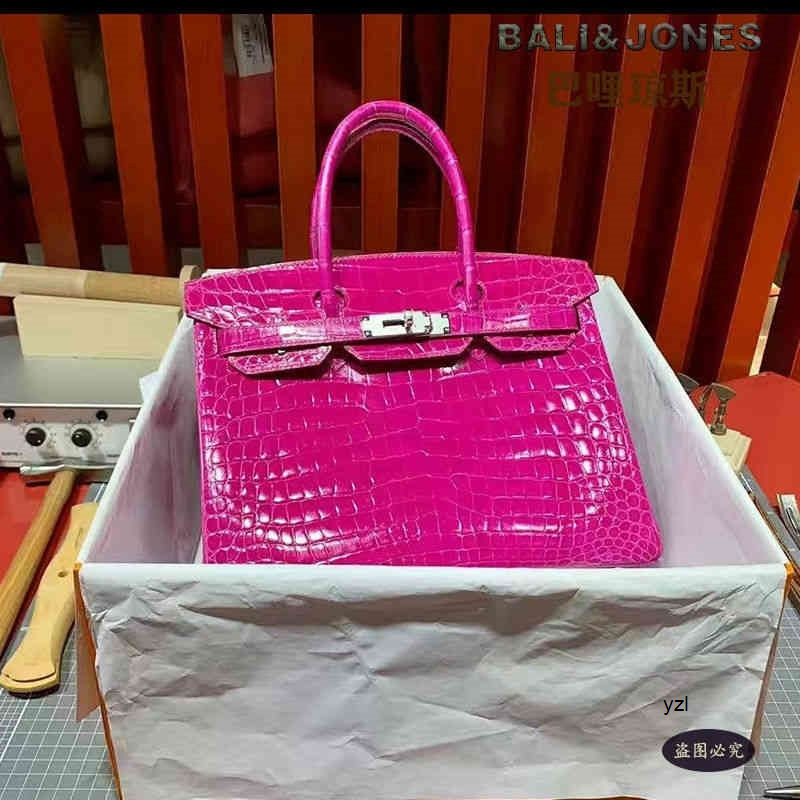 

Women Totes Shoulder Herme Birkins Nile High Gloss Crocodile Leather Bag High-grade Exotic Platinum Pure Manual Diy Custom Pink Purple Yzl has logo, Highlight crocodile red 20 custom