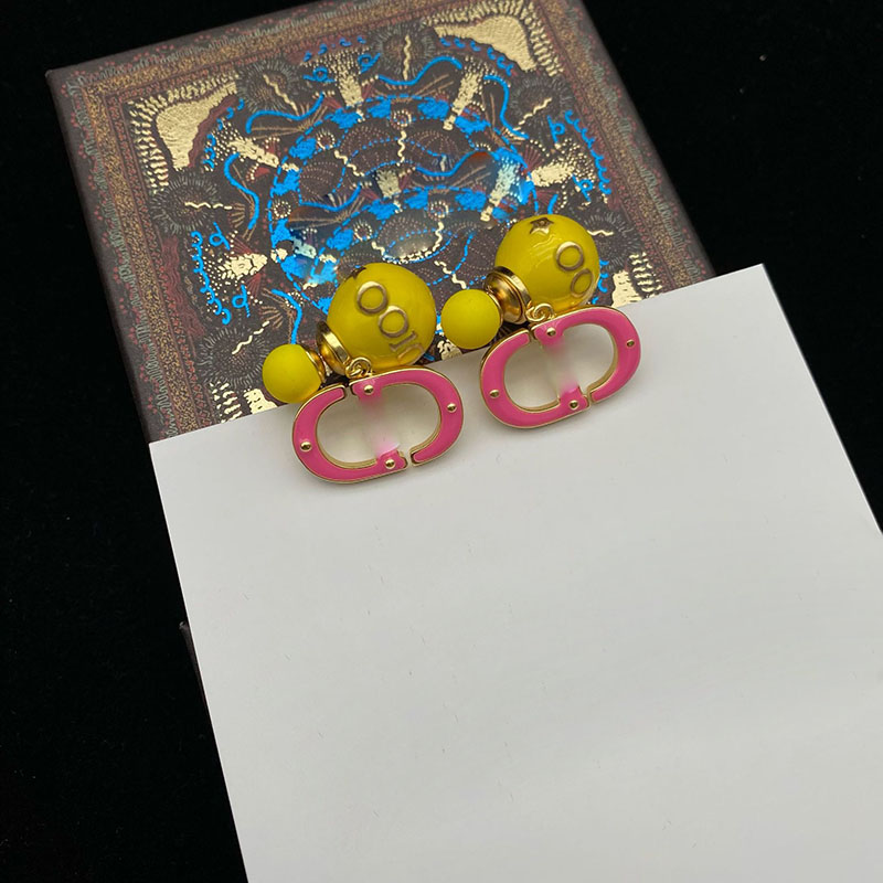 

2022 Fashion Vintage Luxury Double Side Ball Stud Earrings Copper Colorful Shining Crystal Love Party Jewelry Ear Rings with Box