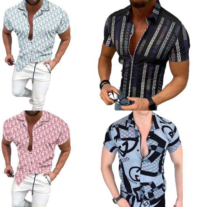 

Top Quality Short Sleeve Tshirt Shirts Chemise Masculina Casual Hawaiian Printed Blouse Camisa Summer Fashion Stylish Men Hombre Party Shirt 3XL Blouses, Style 3