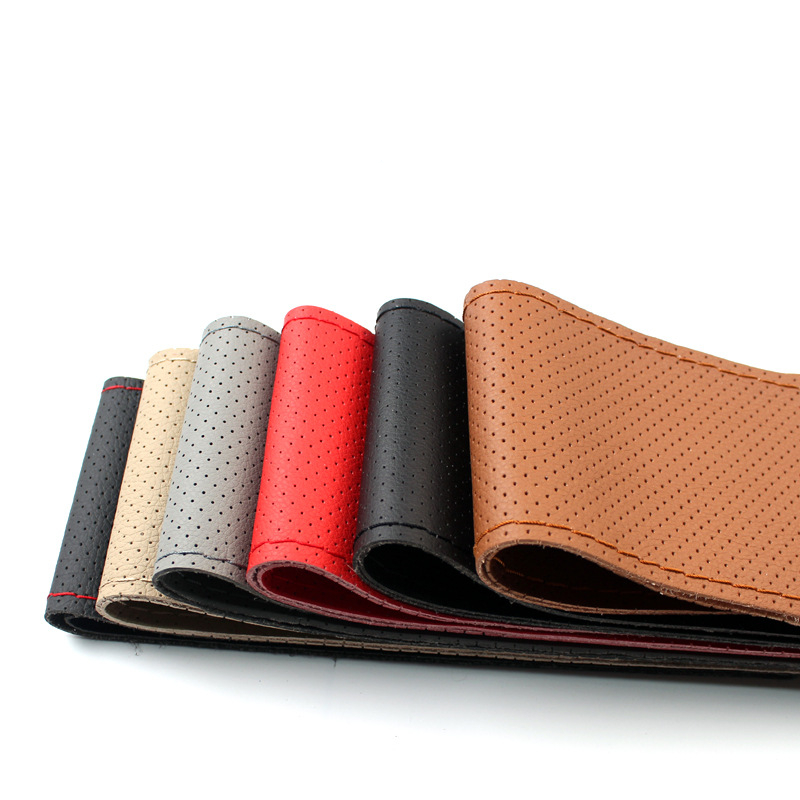 

38cm Hand-stitched Car Steering Wheel Cover with Needles and Thread Soft Leather Interior Accessories