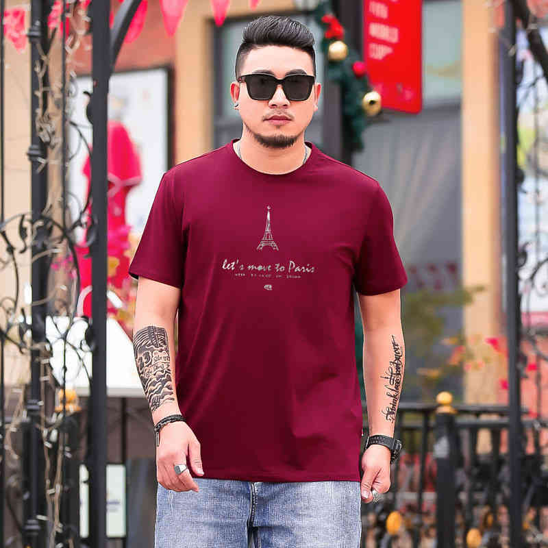

Six plus summer fashion brand Paris tower printed T-shirts loose large men's t1661-84, Black
