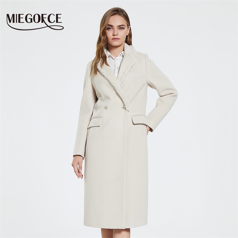 

Women's Wool Blends MIEGOFCE Spring Autumn Women Long Wool Blend Coat Elegant Double-Breasted Lapel Fur Collar Overcoat Female Jacket MGK028 220826, 401 creamy-white