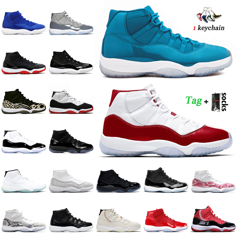 Grande taille US 13 High OG Hommes Chaussures de basket avec chaussettes Jumpman 11 Cherry Blue White Bred Pure Violet Cool Grey 11s UNC Platinum