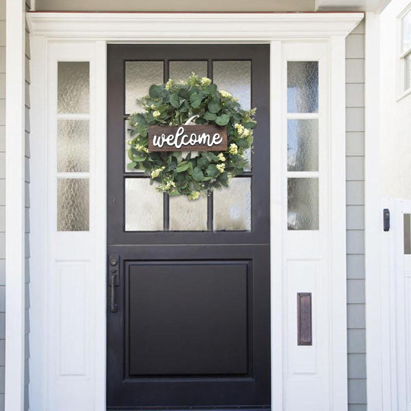 

Decorative Flowers & Wreaths 20" Welcome Wreath Decor Door Hanging Garland Ornament Eucalyptus Leaf Artificial Flower For Home Party, As pic