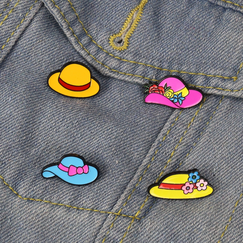

European Summer Color Flower Bow-tie Hat Cowboy Brooch Cute Straw Beach Cap Shape Sweater Badge Vacation Clothes Skirt Backpack Bag Pin Alloy Clothing Accessories