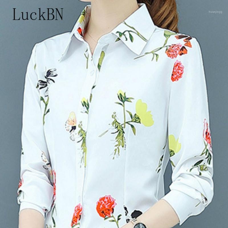 

Spring And Autumn Printed Blouse Women' Long-Sleeved Korean-Style Chiffon Clothes Fashion Blouses & Shirts, White butterfly