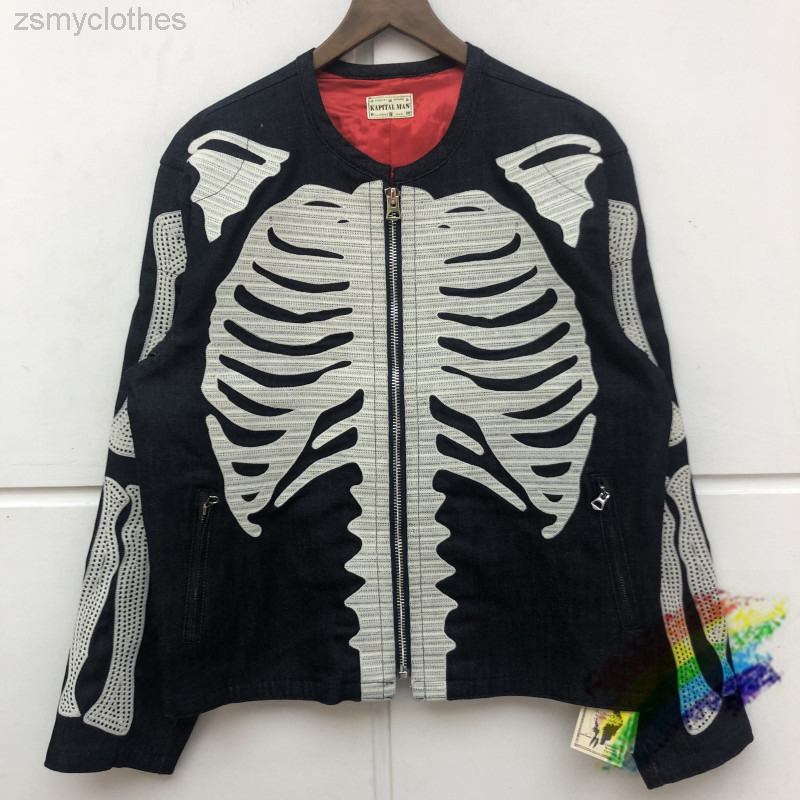 

2021fw Bone Embroidery KAPITAL Jacket Men Women Best Quality Streetwear Blue Nice Washed Heavy Fabric Coats