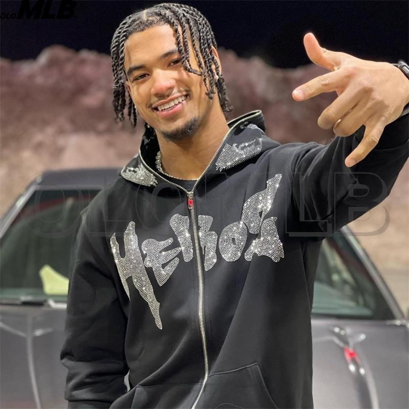 

Men's Hoodies & Sweatshirts Men's Rhinestone Graphics Sweatshirt With Zipper Oversized Hoodie Men Jacket Harajuku Goth Y2k Clothes Grung, Black
