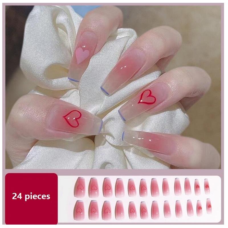 

False Nails 24Pcs/Box Long Faux Ongles Sexy Reusable Detachable Stiletto Nail Press On Wearable Full Cover Tips Fingernails ManicureFalse, Nail adhesive10sheet