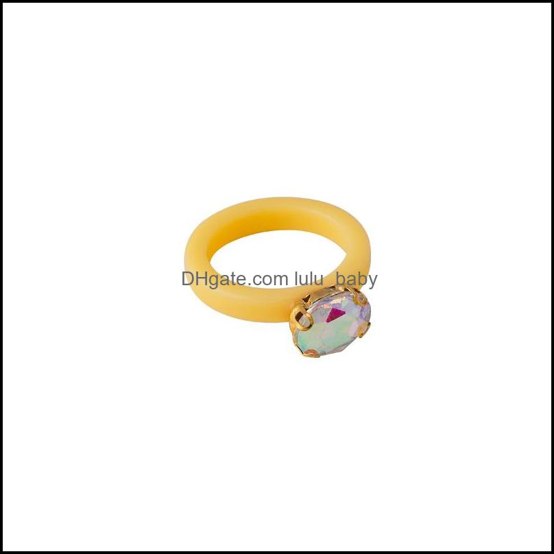 

Band Rings Jewelry Candy Color Oval Colorf Rhinestone Korean Version Simple Personality Design Joint-Ring Light Luxury All-Match Cream Acryl
