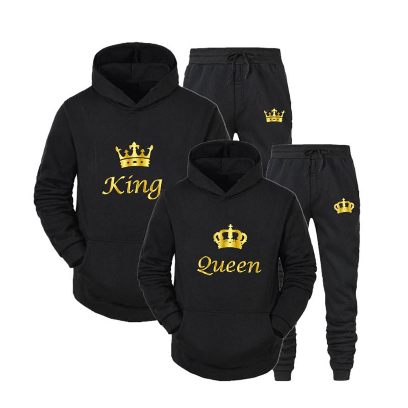 

Men' Tracksuits Print Casual Hoodies Set Sweatshirt Fashion Couples Hooded Pullover Suits Spring And Autumn Man Women SportswearMen' Track, White king