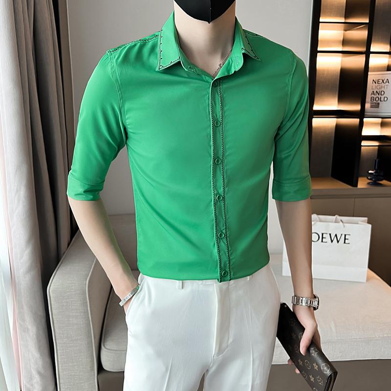 

Men's Casual Shirts Camisas De Hombre 2022 Fashion Spring Summer Vintage Embroidery Half Sleeve Mens Tuxedo Shirt For Men ClothingMen's, Black