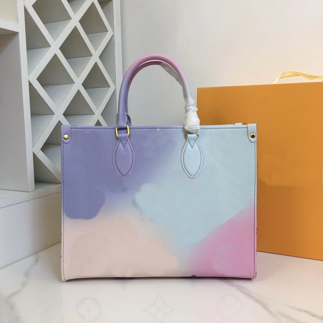 

Spring 2022s PM Large Colorway Shopping Totes Coated Canvas Letter Printed Travel Handbags Sunrise Pastel Daily Shoulder Bag Toron Handle Metal Gold Hardware Purse, Other colors