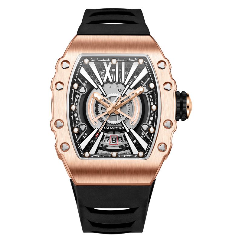 

Wristwatches Men Automatic Watch Top Mens Watches Mechanical Wristwatch Luminous Tonneau Case Waterproof Rubber StrapWristwatches Wristwatch, Steel bezel u