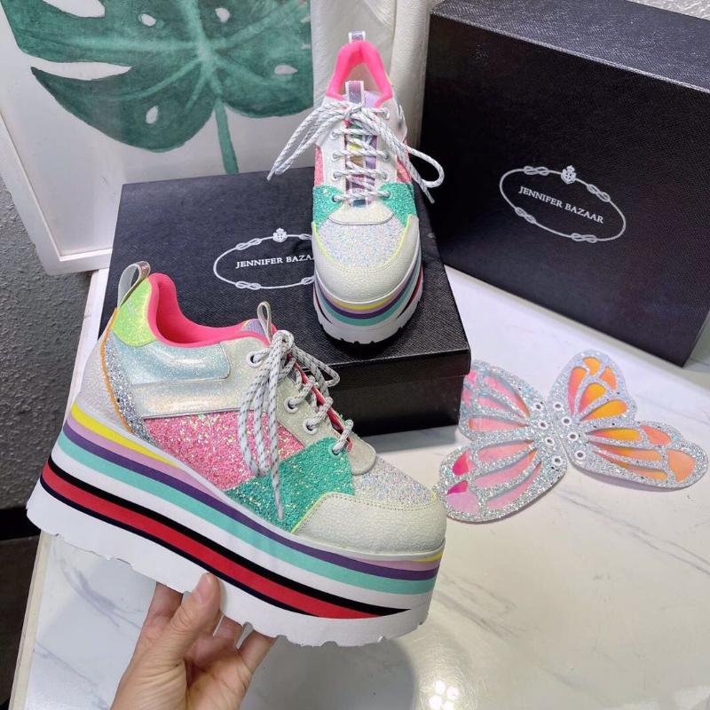 

Dress Shoes Women High Platforms Casual Lady Thick Soled Chunky Fashion Lace-up Height Increasing Blingbling Sequin SneakersDress, As pic