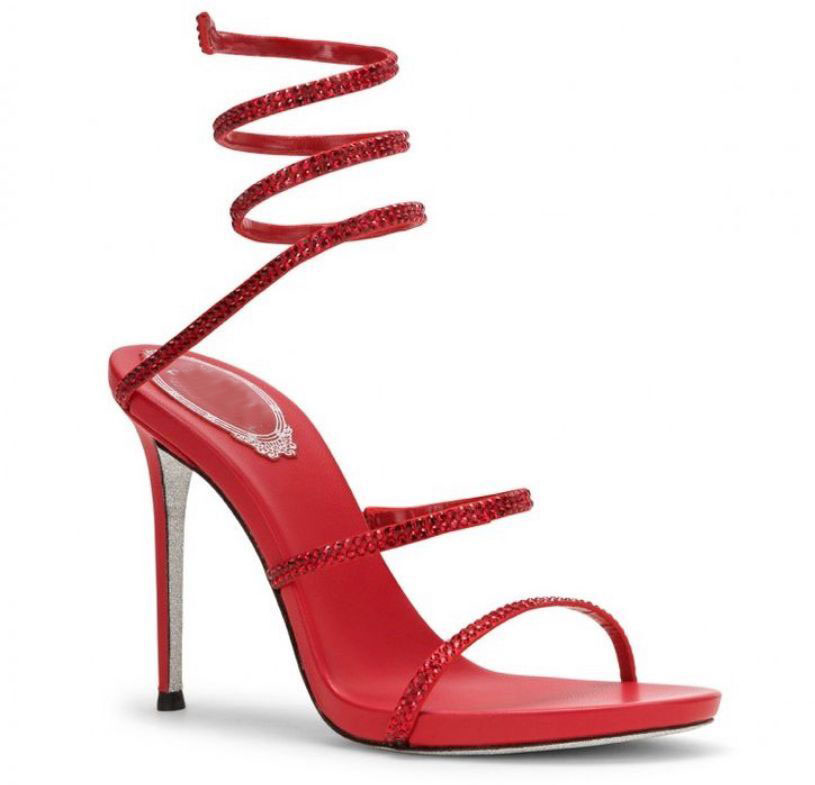 

Cleo Crystals Sparkling Rhinestone thin high heels women's sandals crystal Heel ankle strap winding Renes Caovilla dress shoes Luxury Designer sandals