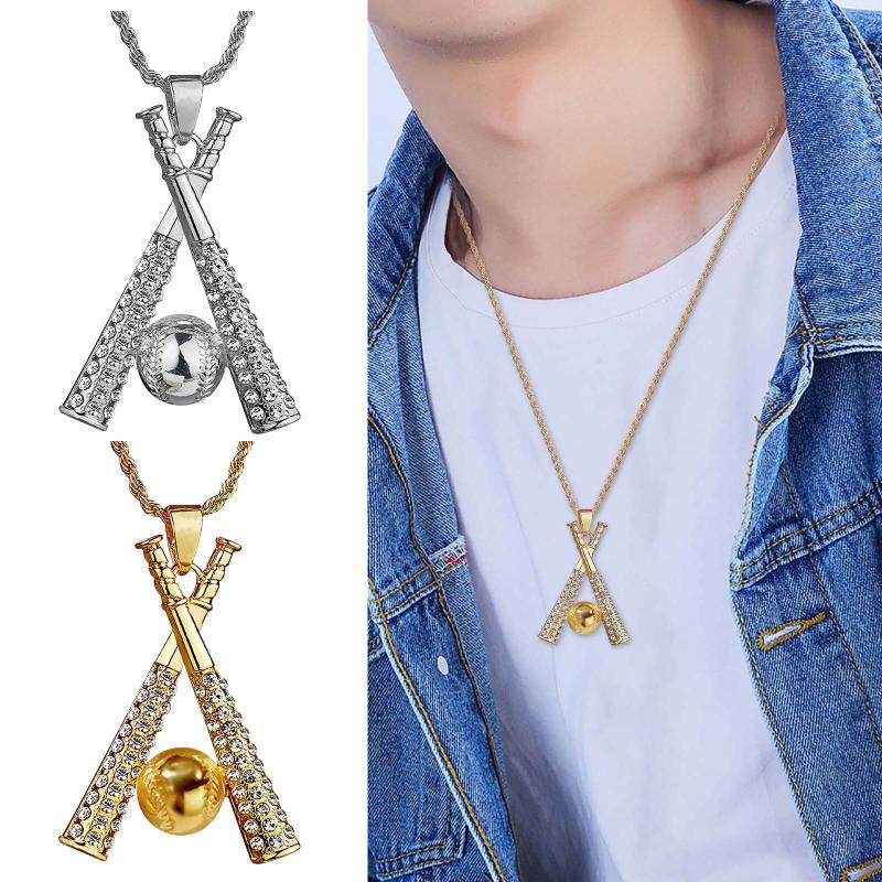 

Chains Baseball Bat Full Gold Plated Necklace All Match Retro Punk Style Personalized Stainless Steel JewelryChains