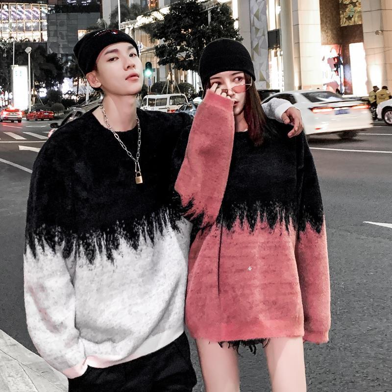 

Men' Sweaters Sweater Male Qin Xiaoxian Same Gradient Paint Winter Trend Loose Lovers SweaterMen, Blue