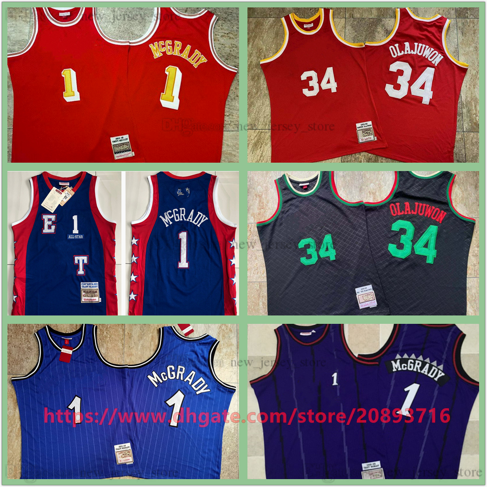 

Mitchell and Ness Authentic Embroidery Basketball 34 HakeemOlajuwon Jerseys Retro Red 2004-05 1 TracyMcGrady Jersey 2004 all-star Breathable Sport High Quality Man, Authenticstitched 2003-04