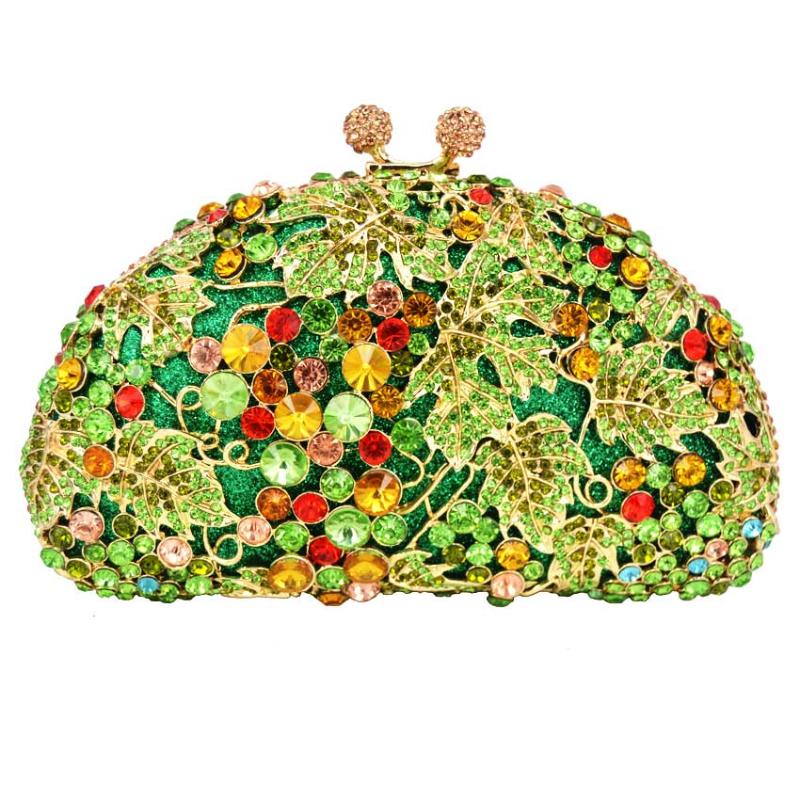 

Evening Bags Green Grapes Luxury Crystal Clutch Animal Pattern Sparkly Diamond Pochette Purse Women Soiree Wedding Bag SC082Evening, Customized