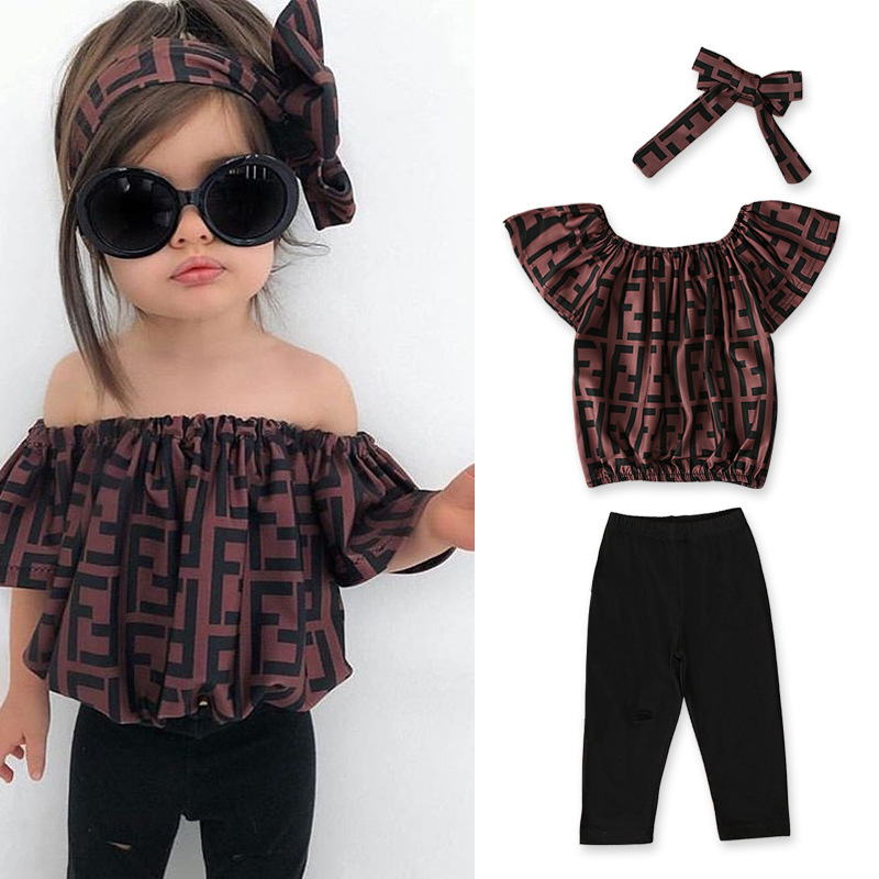 Baby Girl Vêtements Set Kids Shorts Suit Summer Lettre de la robe à manches courtes Shirt Floral Imprimé Long Pantalon 3 Pieces avec bandeau