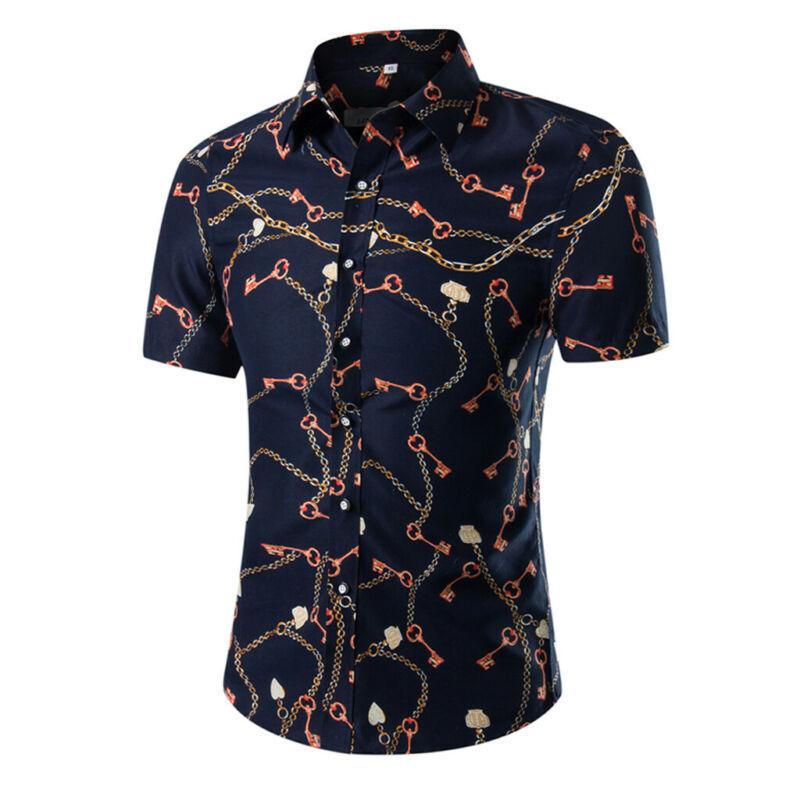 

Men's Casual Shirts Fashion Men's Summer Slim Fit Shirt Male Short Sleeve Turn-down Collar Print Plus SizeMen's