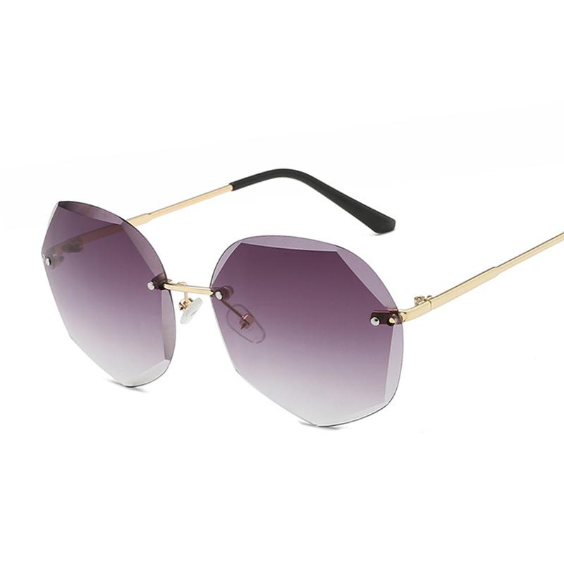 

Sunglasses Vintage Black Rimless Women Luxury Gradient Sun Glasses Female Metal Frameless Polygon Big Frame Oculos De SolSunglasses