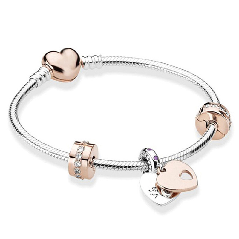 

New s925 Sterling Silver Luxury Bracelets Set Beaded For Original Pandora Bracelet Pendant Fashion Jewelry DIY Blue Love Heart Power Women Gift With Box 16-21cm